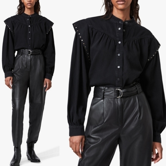 All Saints Mava Studded Top in Black - Picture 1 of 9